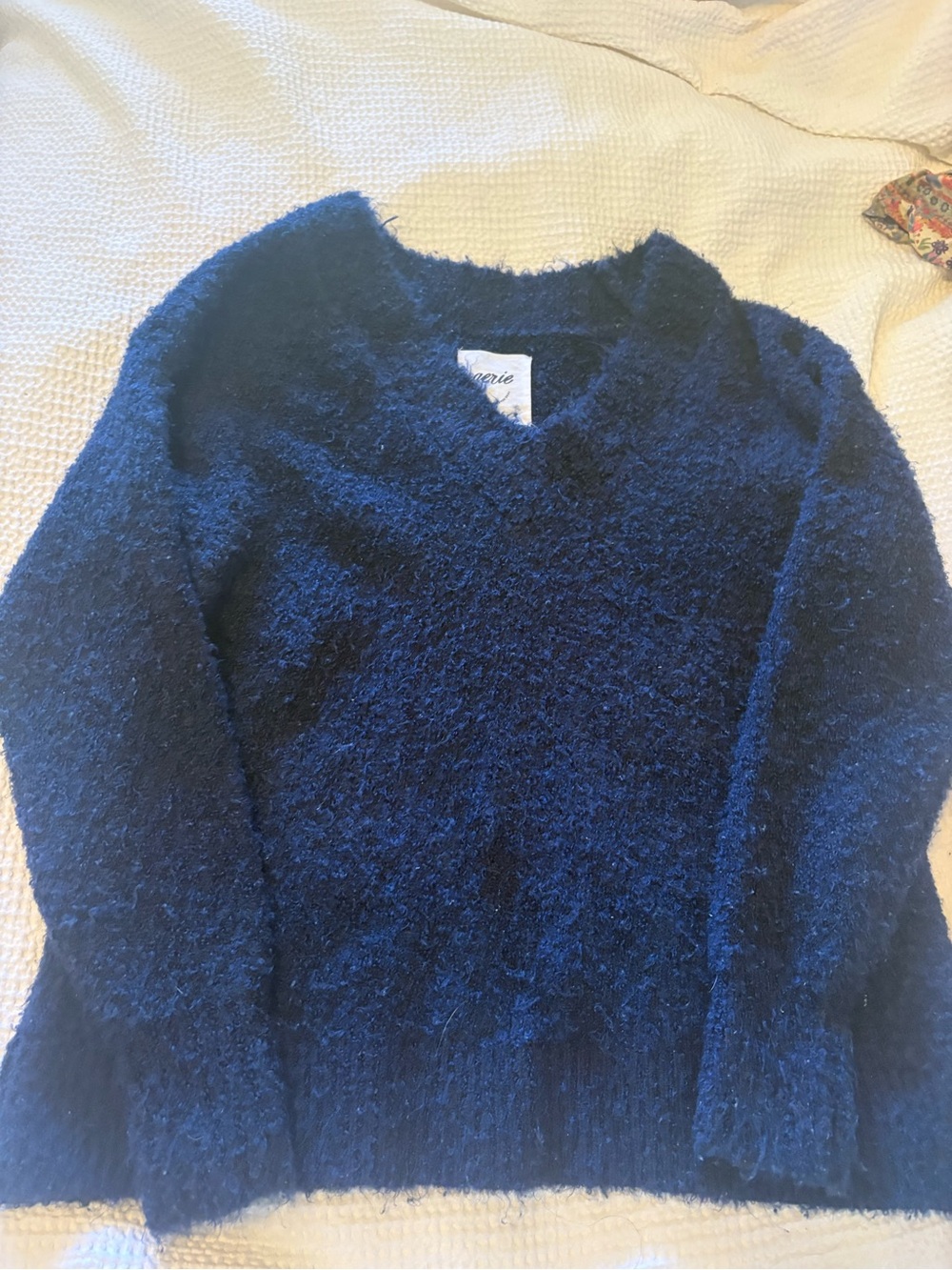 aerie Navy Blue Fuzzy V-Neck Sweater